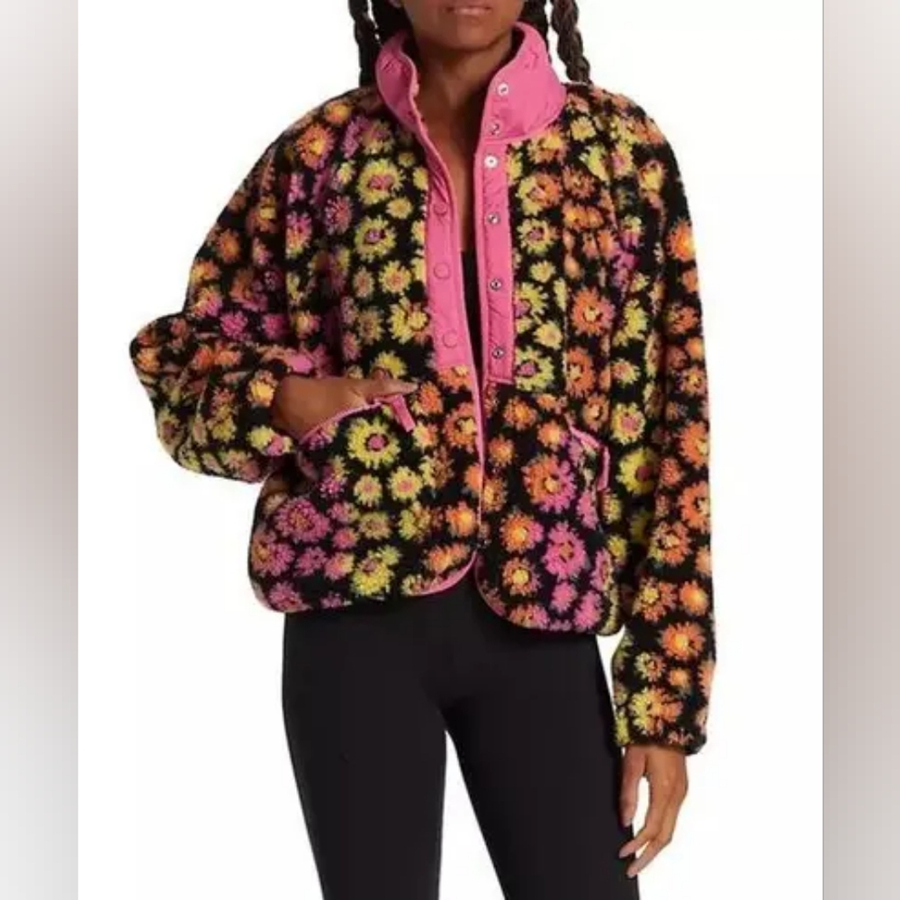 Floral Fleece Jacket in Black with Pink Trim - Picture 11 of 11